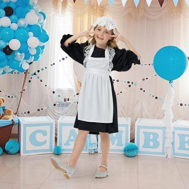 Detalle de Aomig Vestito da Cameriera Bambina medievale vittoriano con bonnet e accessori (4 pezzi) XL
