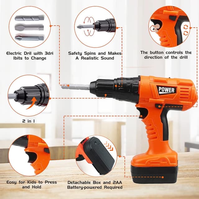 Detalle 2 de HYRENEE Kids Tool Set (48-Piece) with Electronic Toy Drill & Toolbox