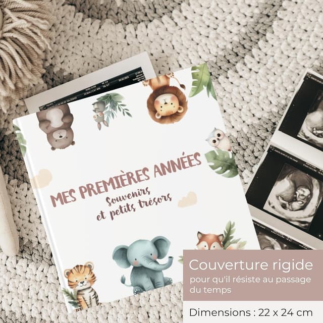 Detalle 2 de HuBorns Livre de naissance bébé avec +50 pages, autocollants et emplacement photos (de la naissance à 5 ans)