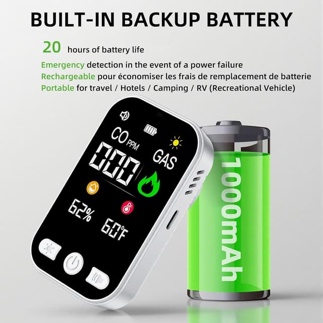 Detalle de Rilevatore CO 4 in 1 con batteria 1000 mAh