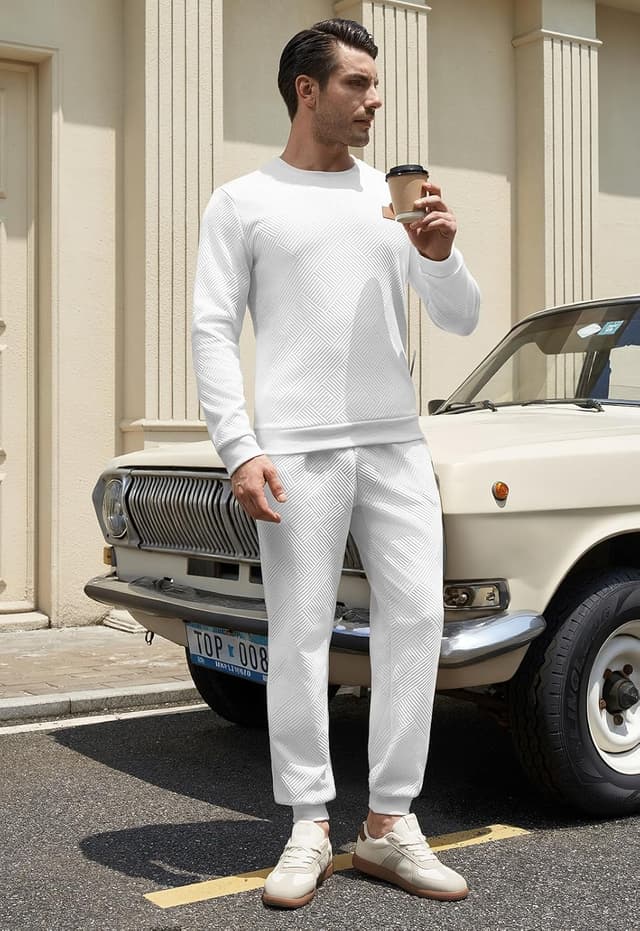 Detalle de KUYIGO Herren Trainingsanzug-Set (2-teilig) aus atmungsaktivem Baumwoll-Sweat – für Fitnessstudio, Laufen & Freizeit, S-2XL