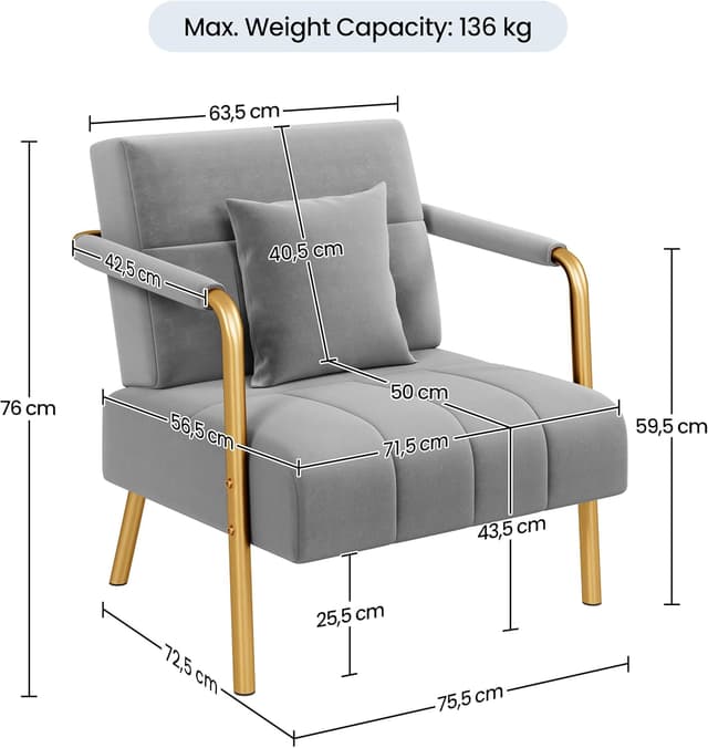 Detalle 1 de Yaheetech Divano Imbottito con Braccioli 75,5×72,5 cm