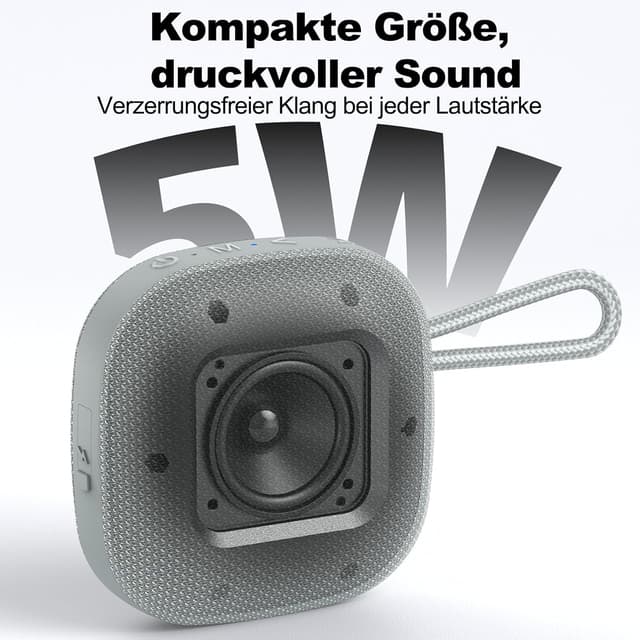 Detalle de Bobtot tragbarer Bluetooth-Lautsprecher (IPX7) mit 16 Stunden Akku, TWS & Freisprechen – grau
