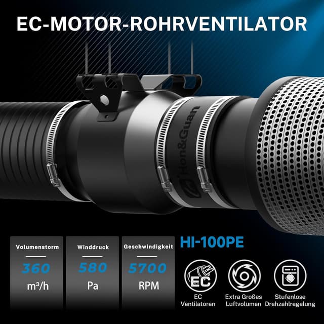 Thumbnail 2 de Hon&Guan Abluftset 100mm Rohrventilator mit Aktivkohlefilter 🌀