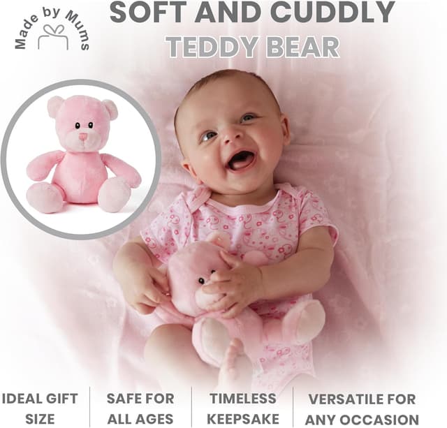 Detalle de Baby Box Shop Newborn Baby Gift Set: Pink Teddy Hamper with Milestone Cards & Fleece Blanket