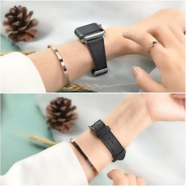 Detalle de AoYi Italian genuine leather watch strap for Apple Watch Series 11/10/9/8/7/6/5/4/3/2/1 and Ultra 3/2 (selected sizes)