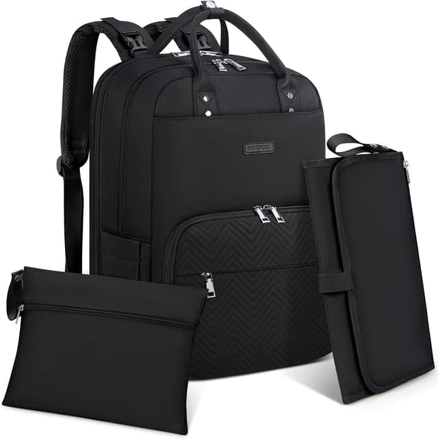 Detalle de RAINSMORE Wickelrucksack Baby Wickeltasche mit Wickelunterlage – Multifunktions-Organizer für unterwegs, schwarz