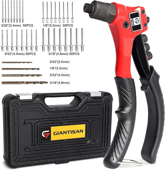 Detalle de GIANTISAN Pop Rivet Tool Kit Rivet Gun with 200 Aluminum Rivets and 4 Drill Bits
