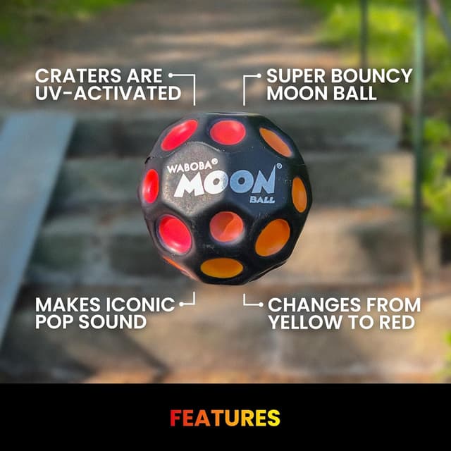 Detalle de Waboba UV Moon Ball – Hyper-Bounce con colore reattivo ai raggi UV, effetto “pop” e rimbalzi fino a 30 metri