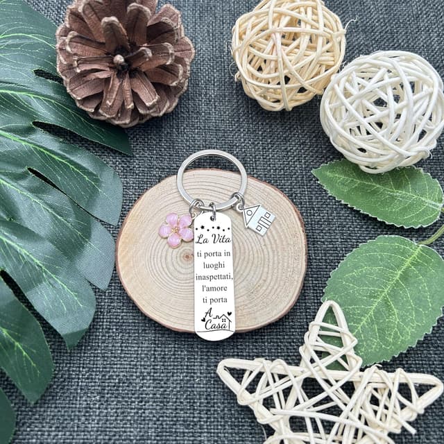 Detalle de Lumengqi set da 2 portachiavi “Casa” in acciaio inox con ciondolo per coppia