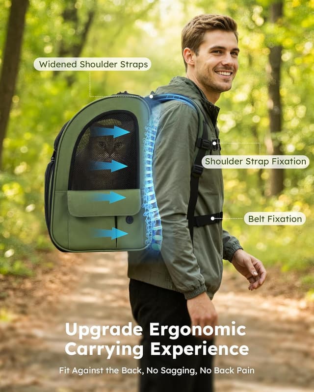 Thumbnail 6 de Pecute Haustier Expansions Rucksack für Hund & Katze (erweiterbar, Front Opening, Mesh-Fenster) – dunkelgrün