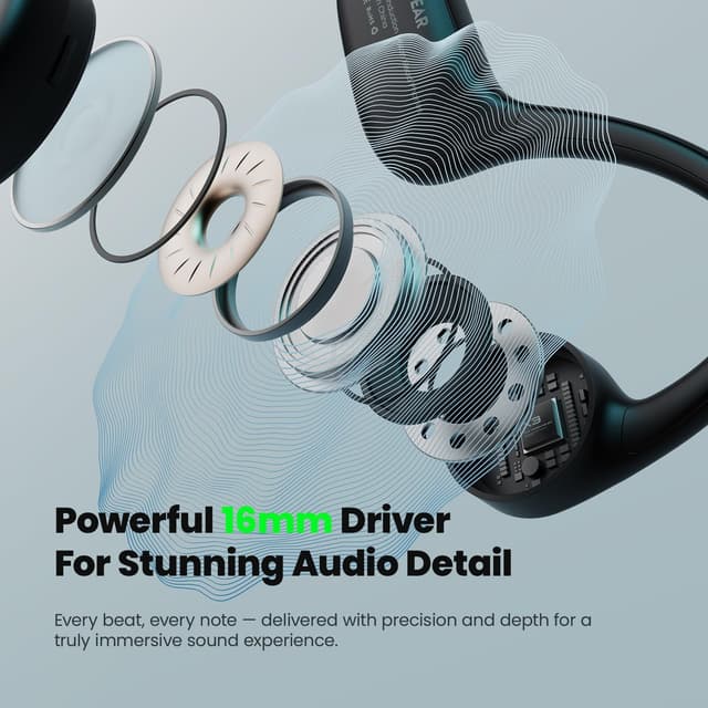 Detalle de Pupabiflor Bone Conduction Headphones (Obsidian Black) — Bluetooth V6.0 Open-Ear Sport Earbuds with Mic