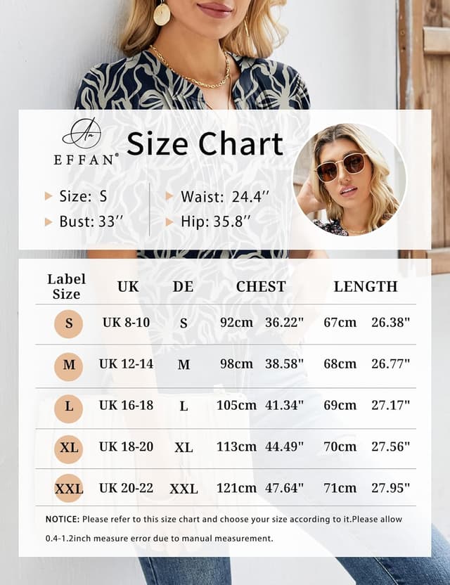 Thumbnail 6 de EFFAN women’s V-neck puff sleeve pleated tunic T-shirt with floral print