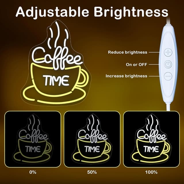 Detalle de SIGNSHIP „Coffee Time“ Neon-Schild mit LED-Lichtstreifen für Wanddeko im Café