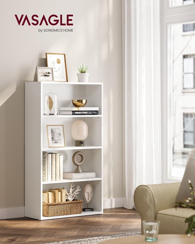 Detalle 2 de VASAGLE Scaffale a 4 ripiani LBC164T14, libreria bianca nuvola con ripiani aperti e regolabili