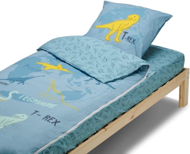 Detalle de Caradou Parure de lit enfant T-Rex 3 pièces sans couette 90x190 cm en coton (bleu vert)
