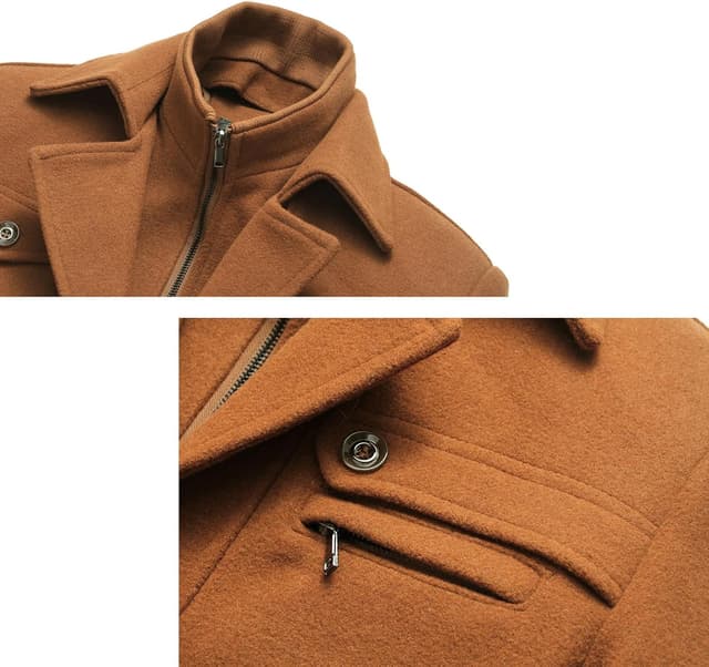 Detalle de INVACHI Men’s Wool Blend Trench Coat with Detachable Soft Scarf & High Stand Collar