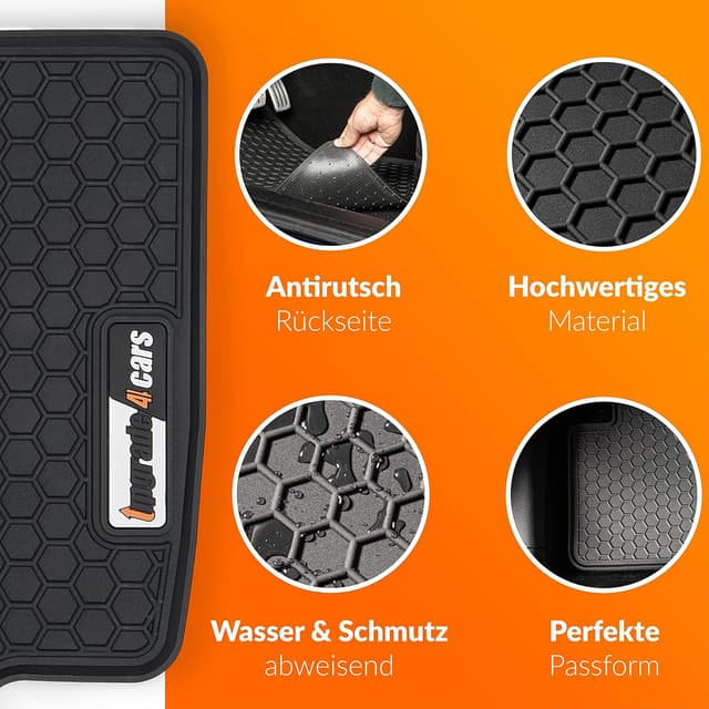 Detalle 2 de Upgrade4cars Auto-Fußmatten-Set für Tesla Model 3 (vorn & hinten) – wasserdichte Gummimatten in Schwarz