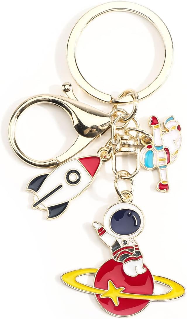 Detalle de Tranbath Astronauten-Schlüsselanhänger aus Edelstahl für Frauen – Keychain mit Astronauten-Charm, personalisierbar