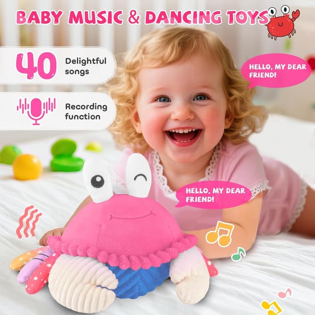 Detalle 2 de SAIMAND Dancing Crab Baby Toys (6–12 months) Musical Crawling Crab with Music, Record & Replay – Pink