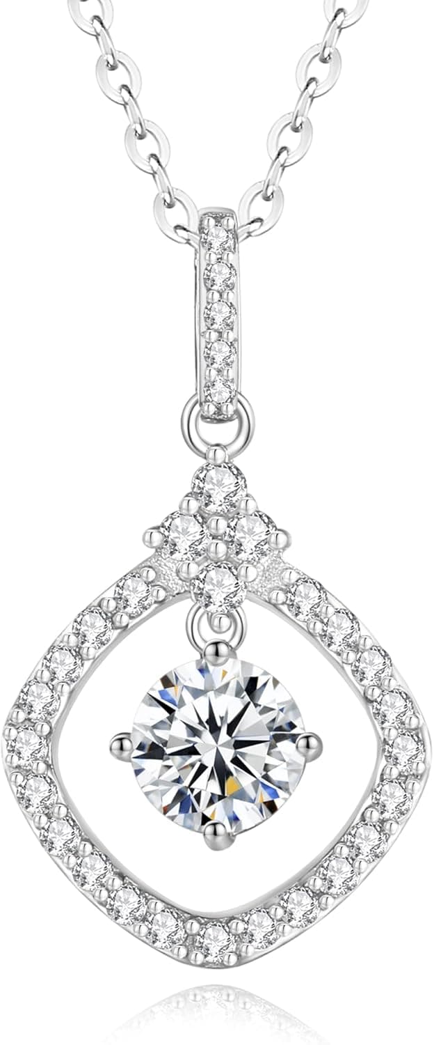 Detalle de FANCIME Moissanite Kette mit 1 Karat Moissanit-Halo Anhänger (925 Sterling Silber), 40+5 cm