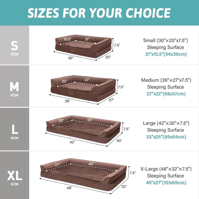 Detalle de COZY KISS Orthopedic Dog Beds for Medium Dogs, U-Shape Foam Pet Couch with Waterproof Lining Cover (76x51x19cm) – Brown