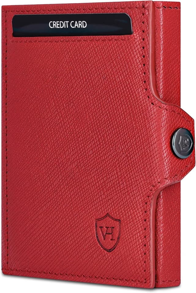 Detalle de VON HEESEN Slim Wallet Rot Saffiano – RFID-geschütztes Slim-Format