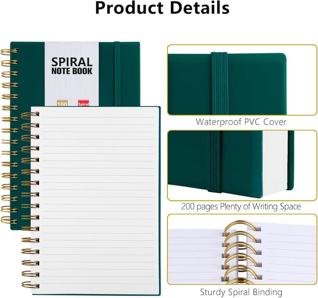 Detalle de HIJYOO A5 Journal Notebook (Dark Green) with PVC Waterproof Cover, 200 Pages of 100gsm Lined Paper