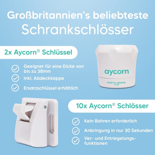 Detalle 2 de Aycorn magnetisches Schrankschloss für Kinder & Babys – 10 Schlösser, 2 Schlüssel, ohne Bohren