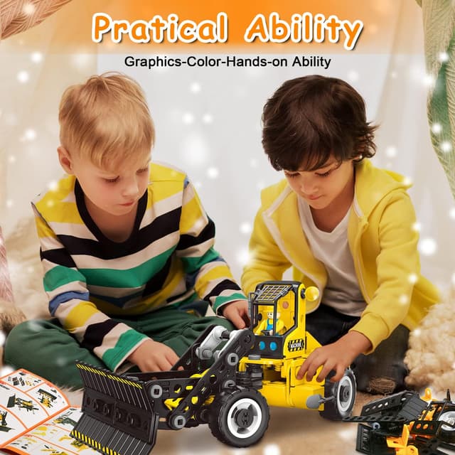 Detalle de HOMETTER Konstruktionsspielzeug 6 in 1 Baukasten mit 223 Bausteinen für Jungen ab 5–8 Jahren