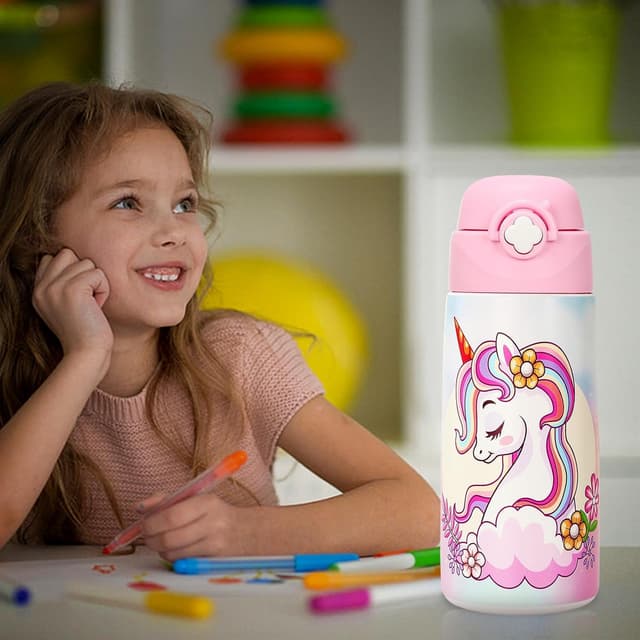 Detalle de Kinder-Trinkflasche Ntswasd Edelstahl 500 ml mit Strohhalm & Thermo-Isolierung (BPA-frei) – Auslaufsicher für Schule & Kindergarten