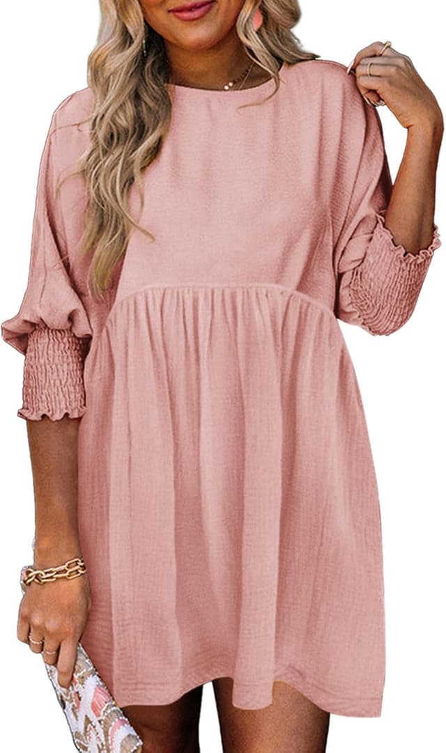 Detalle de Dokotoo Women’s Casual Tunic Dress with Empire Waist & Lantern Sleeves