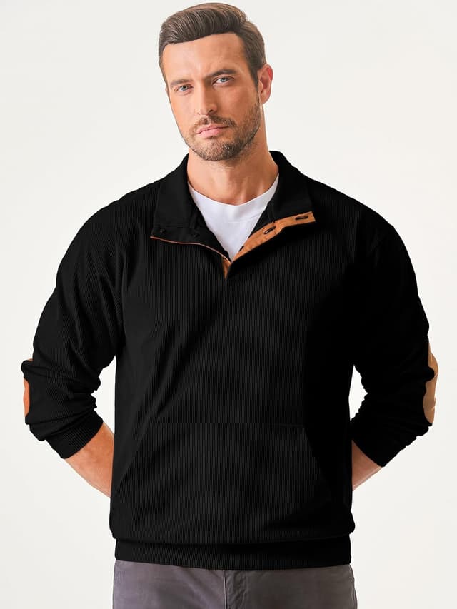 Thumbnail 6 de JMIERR Corduroy Quarter-Button Sweatshirt with Pockets