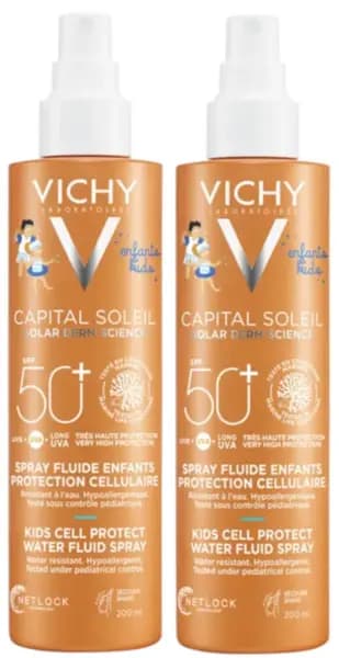 Detalle de Vichy Capital Soleil Spray Cell Protect Niños SPF50+ (2x200 ml), protector solar en spray para piel infantil
