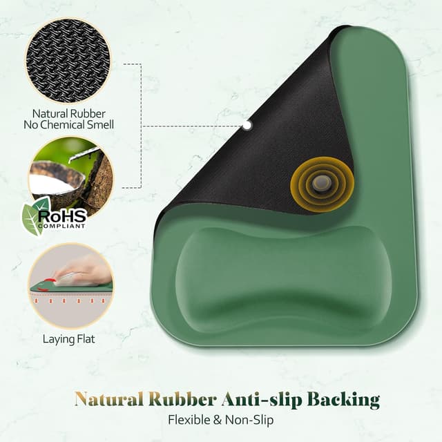 Detalle de Gimars Tappetino Mouse con poggiapolsi in memory foam e base antiscivolo (verde scuro) 28×21 cm