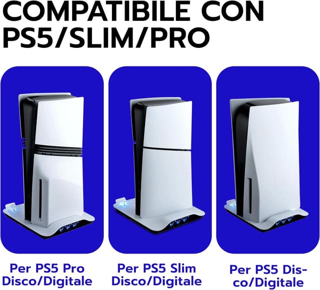 Detalle 2 de Wigearss Supporto verticale di raffreddamento PS5 con doppio caricatore per DualSense (PS5/PS5 Slim/PS5 Pro, Disc e Digital)