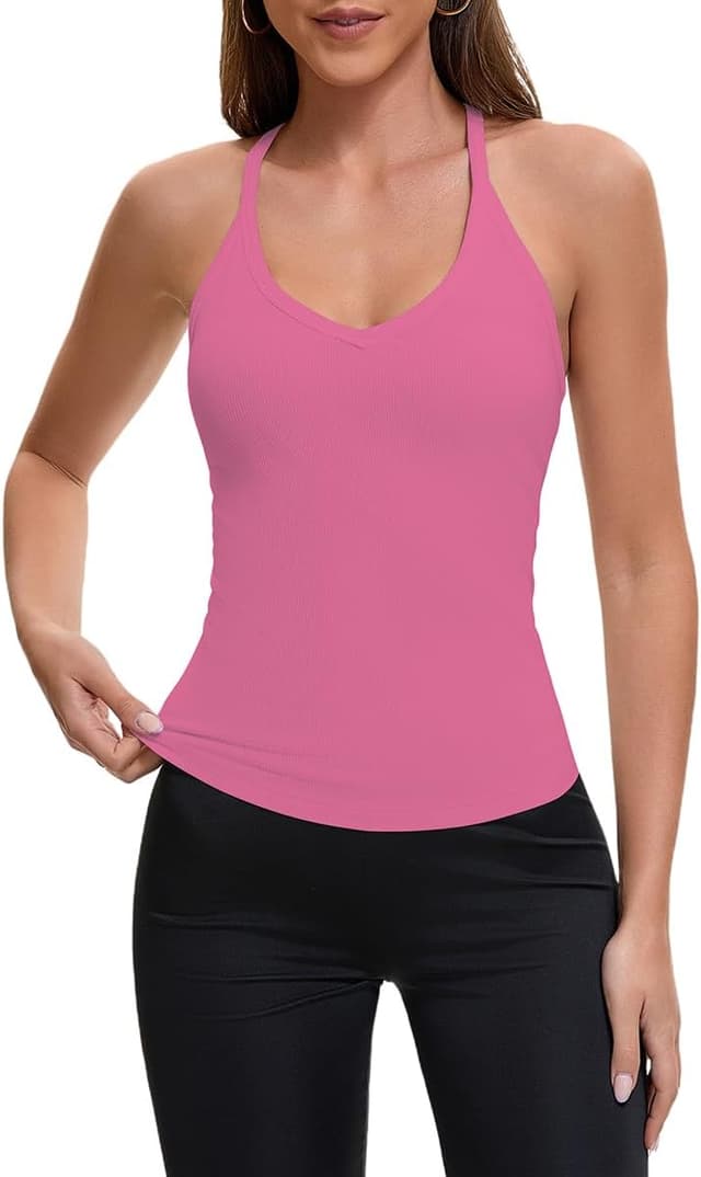 Detalle 2 de Women’s sleeveless basic halter tank top for yoga, summer and casual wear