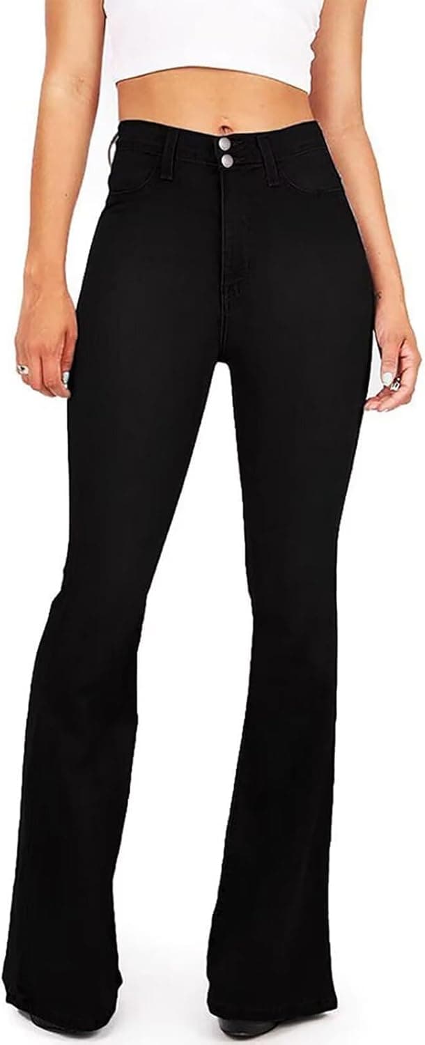 Detalle de KDF High Waisted Flare Jeans for Women with Belt, Stretch Wide Leg Bell Bottom Fit