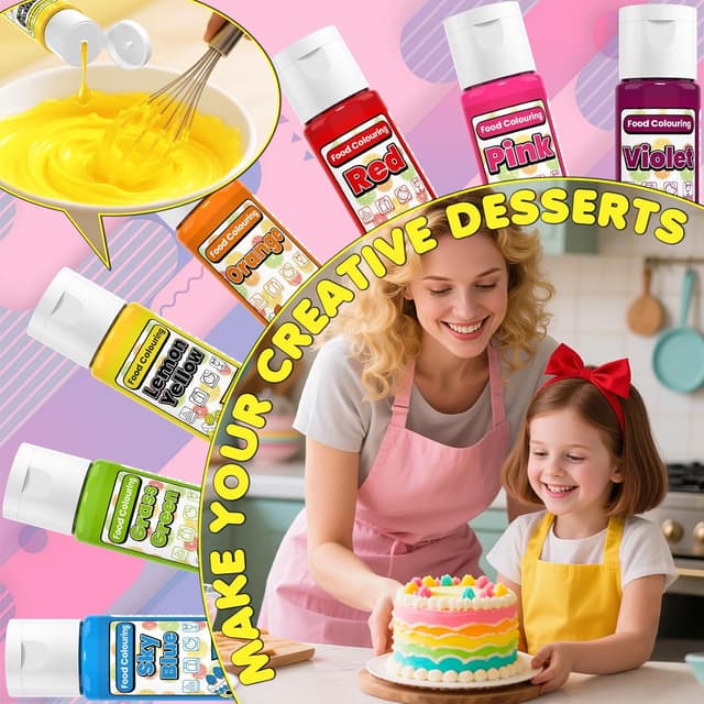 Detalle de Food Colouring Liquid Set (14 colours x 20ml) – Vivid vegan food-grade dye for baking, icing & DIY