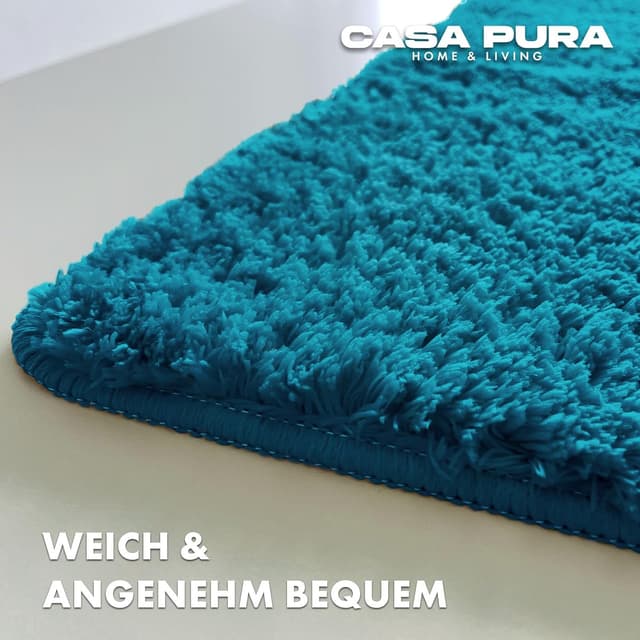 Detalle de casa pura Badematte „Sky Soft“ türkis – weiche, rutschfeste Shaggy-Badvorleger, waschbar