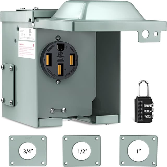 Detalle de Nilight 50AMP RV EV Power Outlet Box (NEMA 14-50R, 125/250V) Lockable, Waterproof Enclosed Receptacle