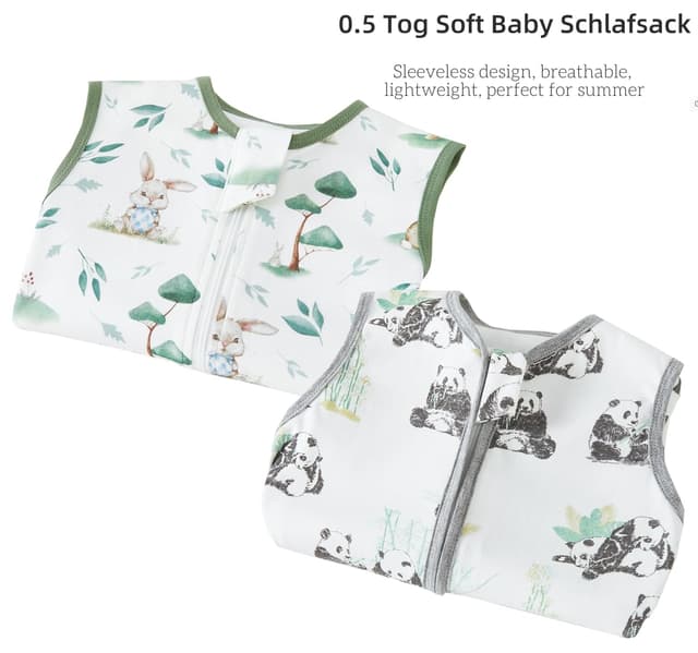 Detalle de Chilsuessy 2er Pack Baby-Schlafsack Sommer mit Füßen 0,5 TOG aus 100% Baumwolle (0,5 TOG) – Pilzkaninchen & Panda Home