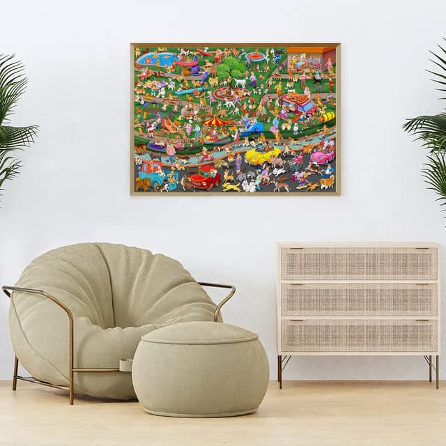 Detalle de HUADADA The Dog Party 1000‑Piece Jigsaw Puzzle for Adults (Fun Dogs Park design)