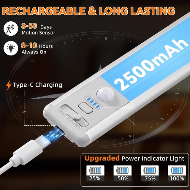 Detalle 2 de Under Cabinet Lighting Wireless 15-inch Rechargeable Motion Sensor Lights (6-Pack)