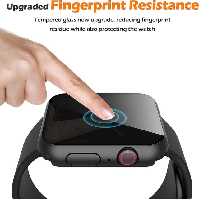 Detalle de Misxi 2-Pack All-around Privacy PC Case for Apple Watch Series 9/8/7 45mm with Tempered Glass Protector, Black