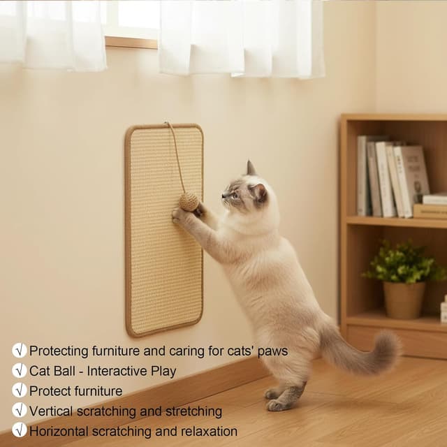 Detalle 2 de Kit 3 tappetini tiragraffi orizzontali in sisal naturale 50x25 cm (anti-scivolo) per gatti