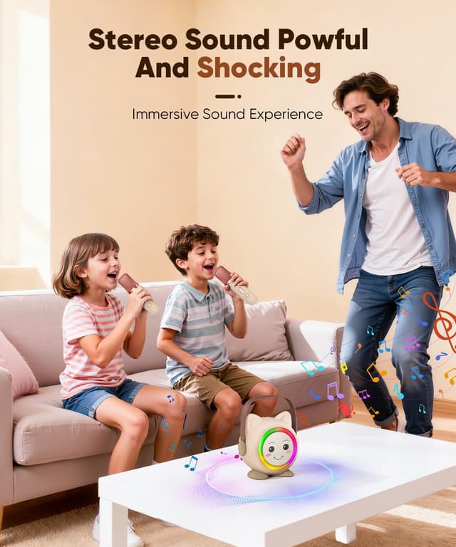 Detalle 2 de Mini Karaoke Machine Toy Portable with 2 Microphones 🎤