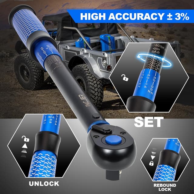 Detalle de INGJER Upgrade Torque Wrench Auto 1/2" Drive Click Wrench (10–180 ft.lb) with 72-tooth Ratchet