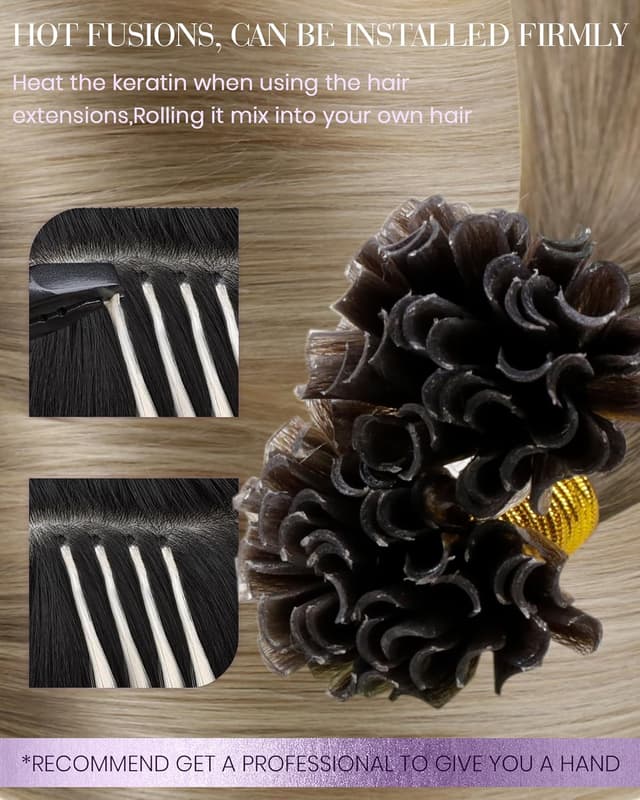 Detalle de LaaVoo Bondings Extension Echthaar (55 cm) mit Keratin-Bondings – Balayage Blond Ombre, 50 g, U-Tip