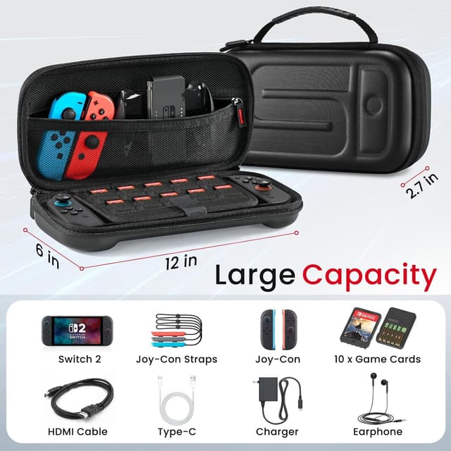Detalle 2 de RaceGT Carry Case for Nintendo Switch 2 – Portable Travel Bag with EVA Hard Shell, Screen Protector & 10 Game Card Slots